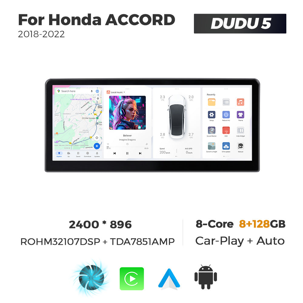 DUDU7 8core Car Audio Radio 12G+512G 12.3inch Multimedia Player 2k Screen Navigation Car-play Auto for Honda ACCORD 2018-2022