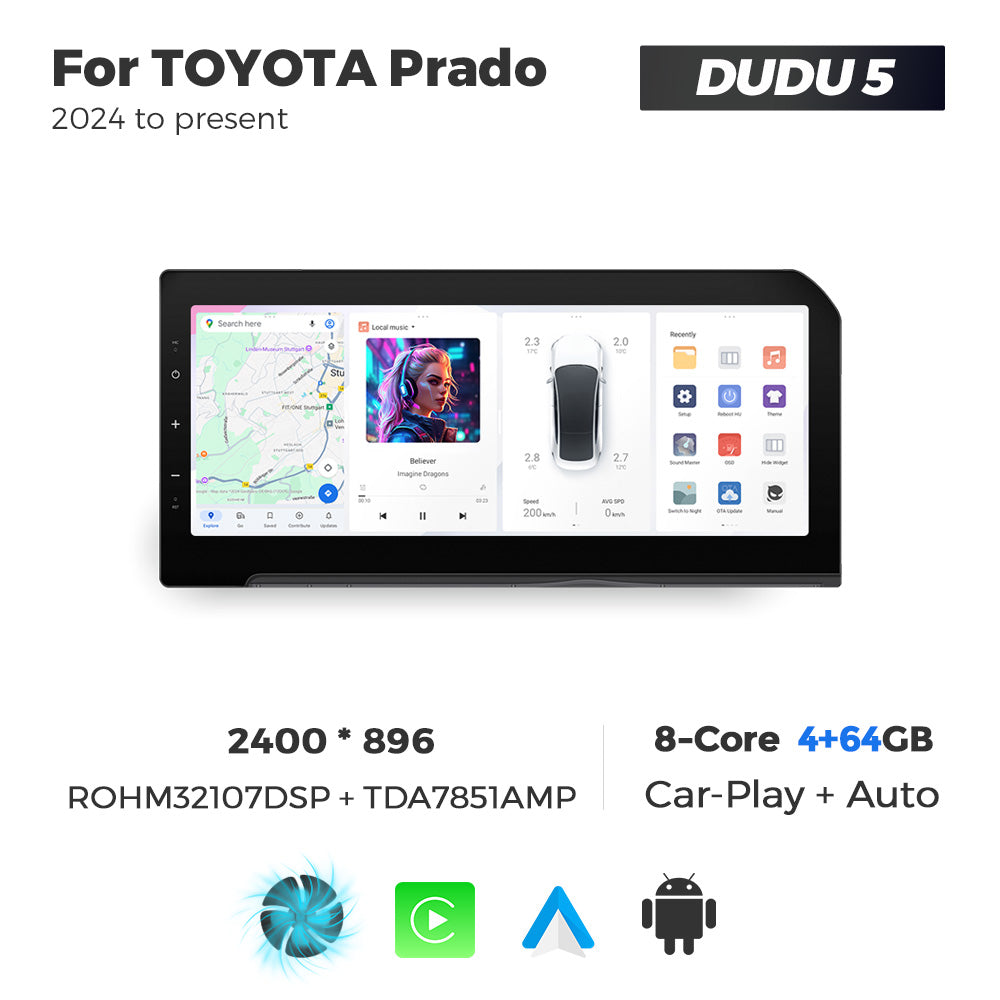 Navifly DUDU7 8core Car Audio Radio 12G+512G 12.3inch Multimedia Player 2k Screen Navigation Car-play Auto for TOYOTA Prado 2024 to present
