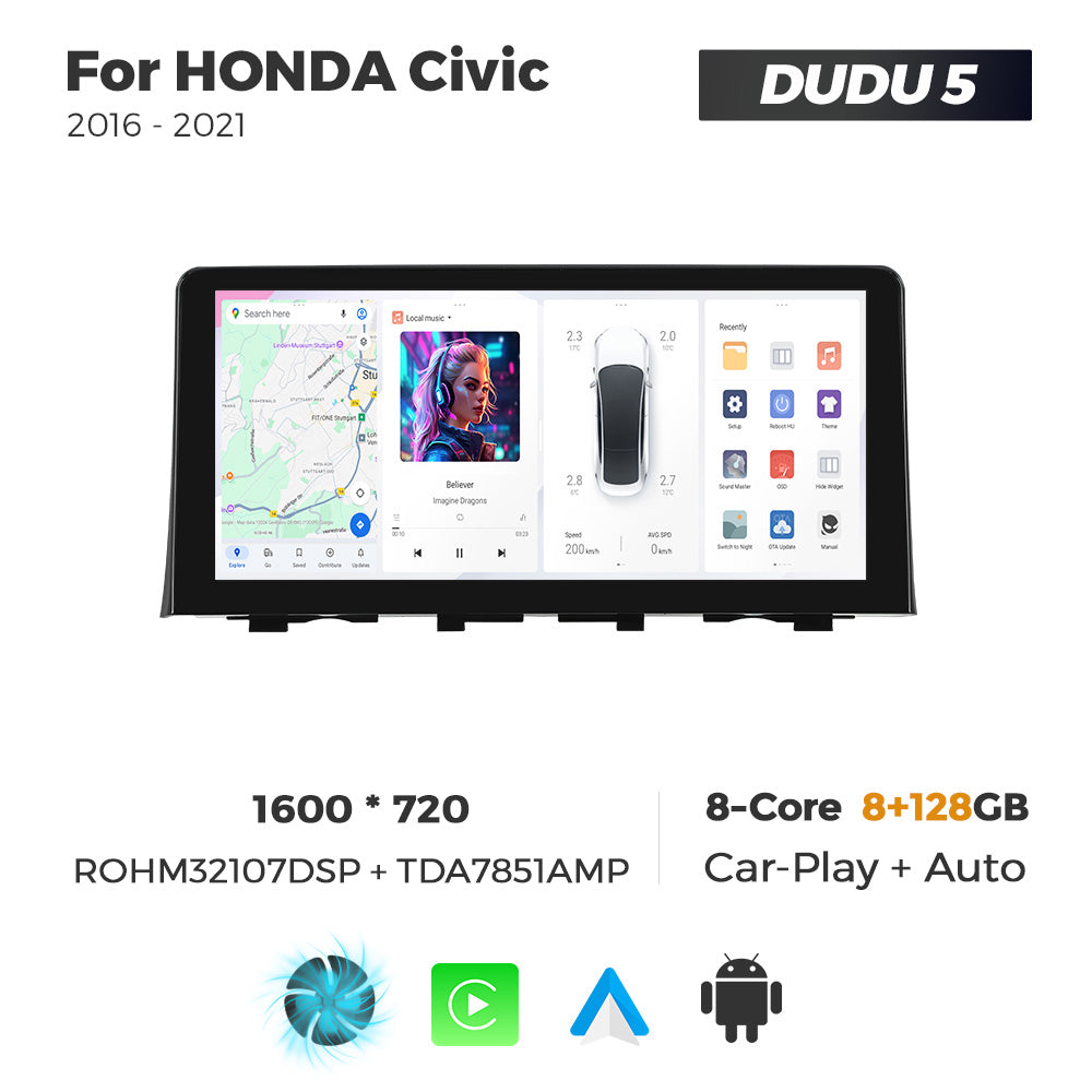 Navifly DUDU7 8core Car Audio Radio 12G+512G 10.33inch Multimedia Player 2k Screen Navigation Car-play Auto for HONDA Civic 2016-2021