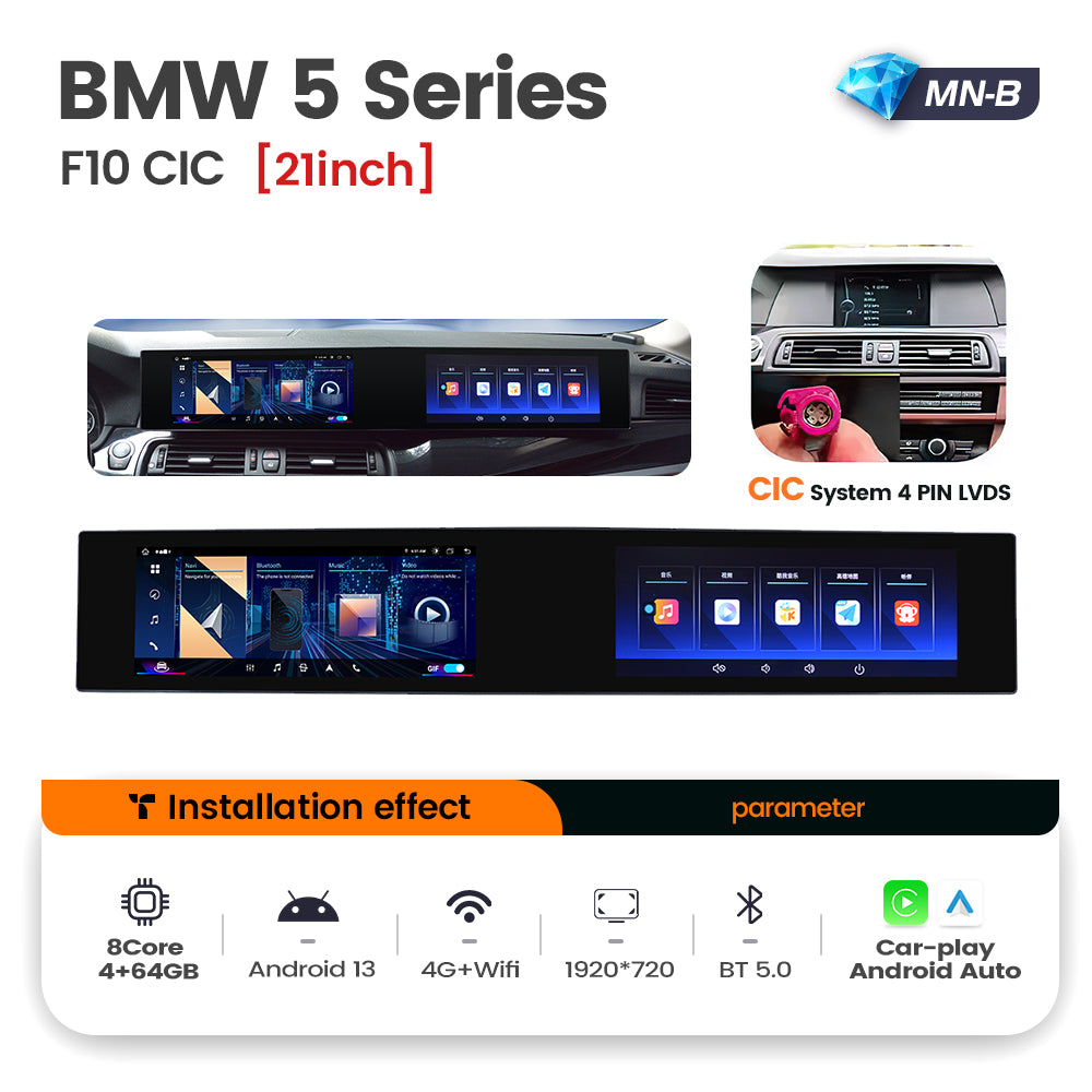 Navifly MNB MTK8667 8G+128G 21inch Dual IPS Screen Android Car Radio Auto Car DVD Player Car-play 4g Wifi Bt for BMW 5 Series F10 NBT CIC