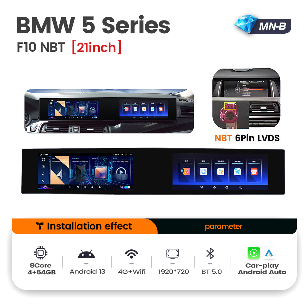 Navifly MNB MTK8667 8G+128G 21inch Dual IPS Screen Android Car Radio Auto Car DVD Player Car-play 4g Wifi Bt for BMW 5 Series F10 NBT CIC