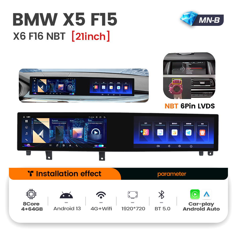 Navifly MNB MTK8667 8G+128G 21inch Dual IPS Screen Android Car Radio Auto Car DVD Player Car-play 4g Wifi Bt for 2014-2017 BMW X5 F15 X6 F16 NBT