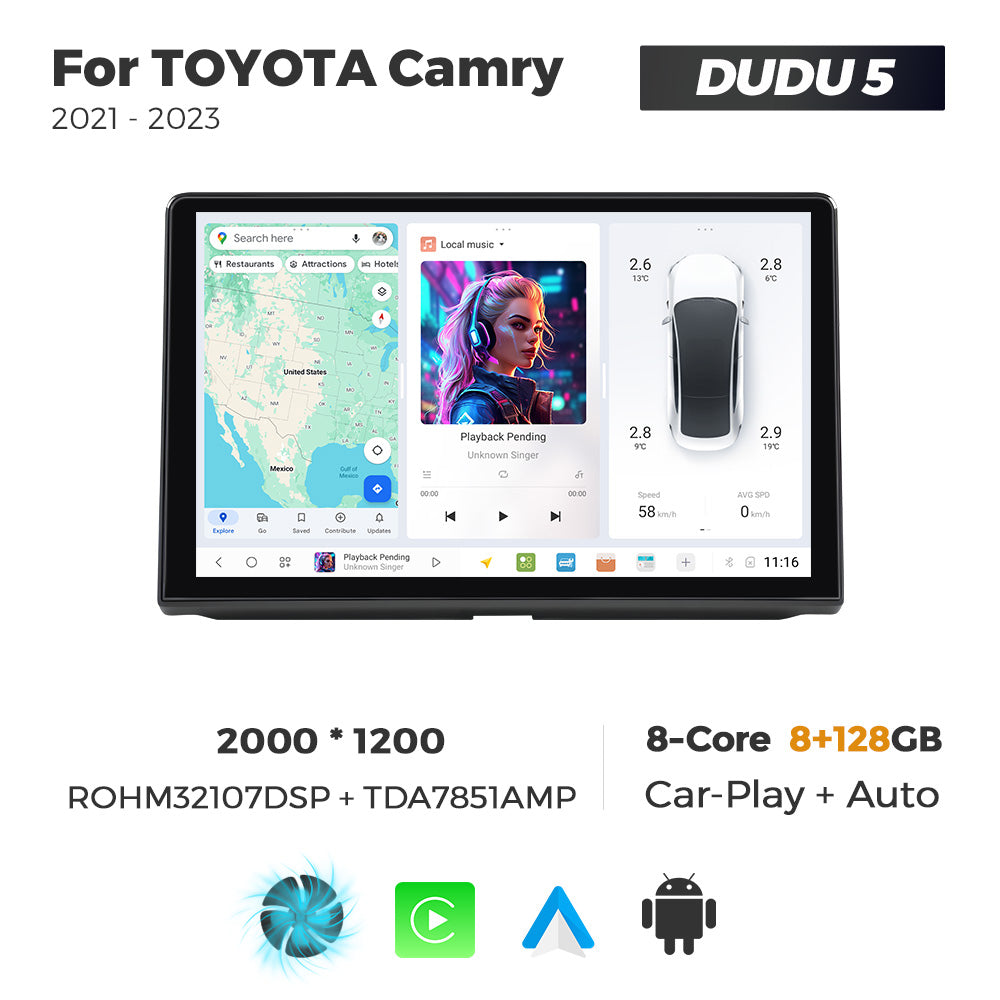 Navifly DUDU7 8core Car Audio Radio 12G+512G 12.8inch Multimedia Player 2k Screen Navigation Car-play Auto for TOYOTA Camry 2021-2023