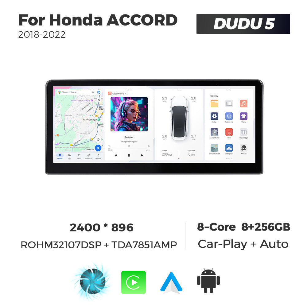 DUDU7 8core Car Audio Radio 12G+512G 12.3inch Multimedia Player 2k Screen Navigation Car-play Auto for Honda ACCORD 2018-2022