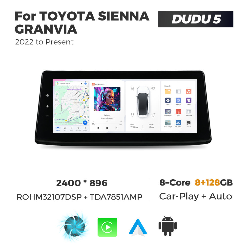 Navifly DUDU7 8core Car Audio Radio 12G+512G 12.3inch Multimedia Player 2k Screen Navigation Car-play Auto for TOYOTA SIENNA GRANVIA 2022-Present