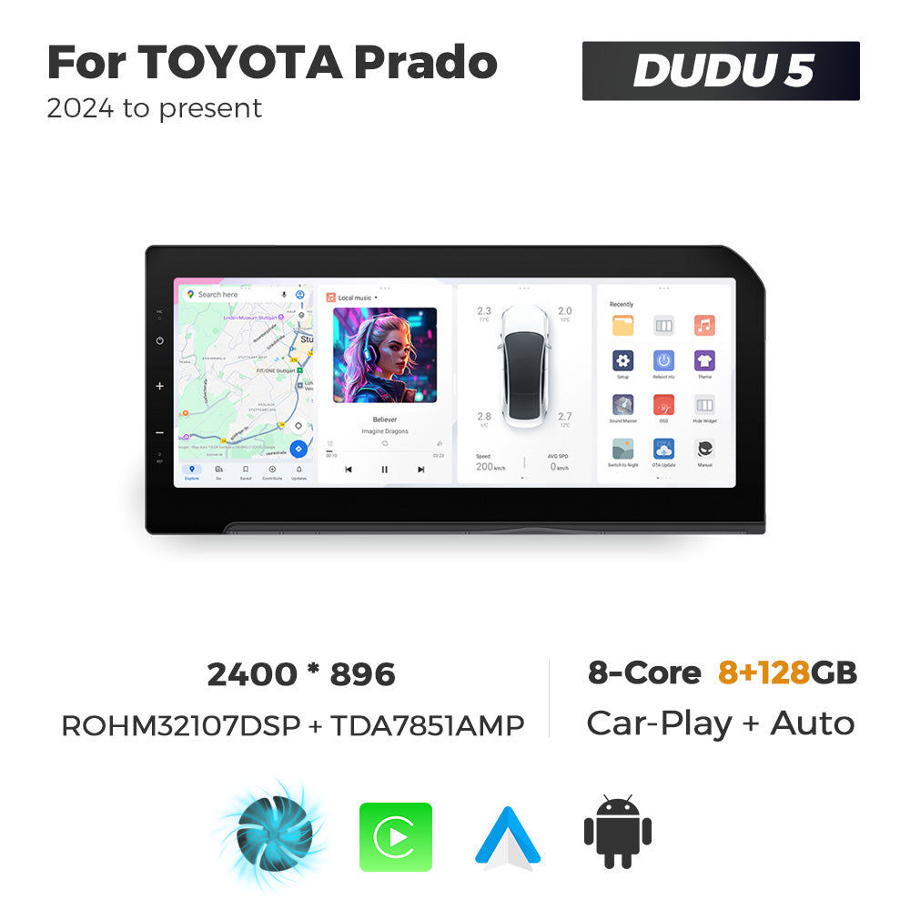 Navifly DUDU7 8core Car Audio Radio 12G+512G 12.3inch Multimedia Player 2k Screen Navigation Car-play Auto for TOYOTA Prado 2024 to present