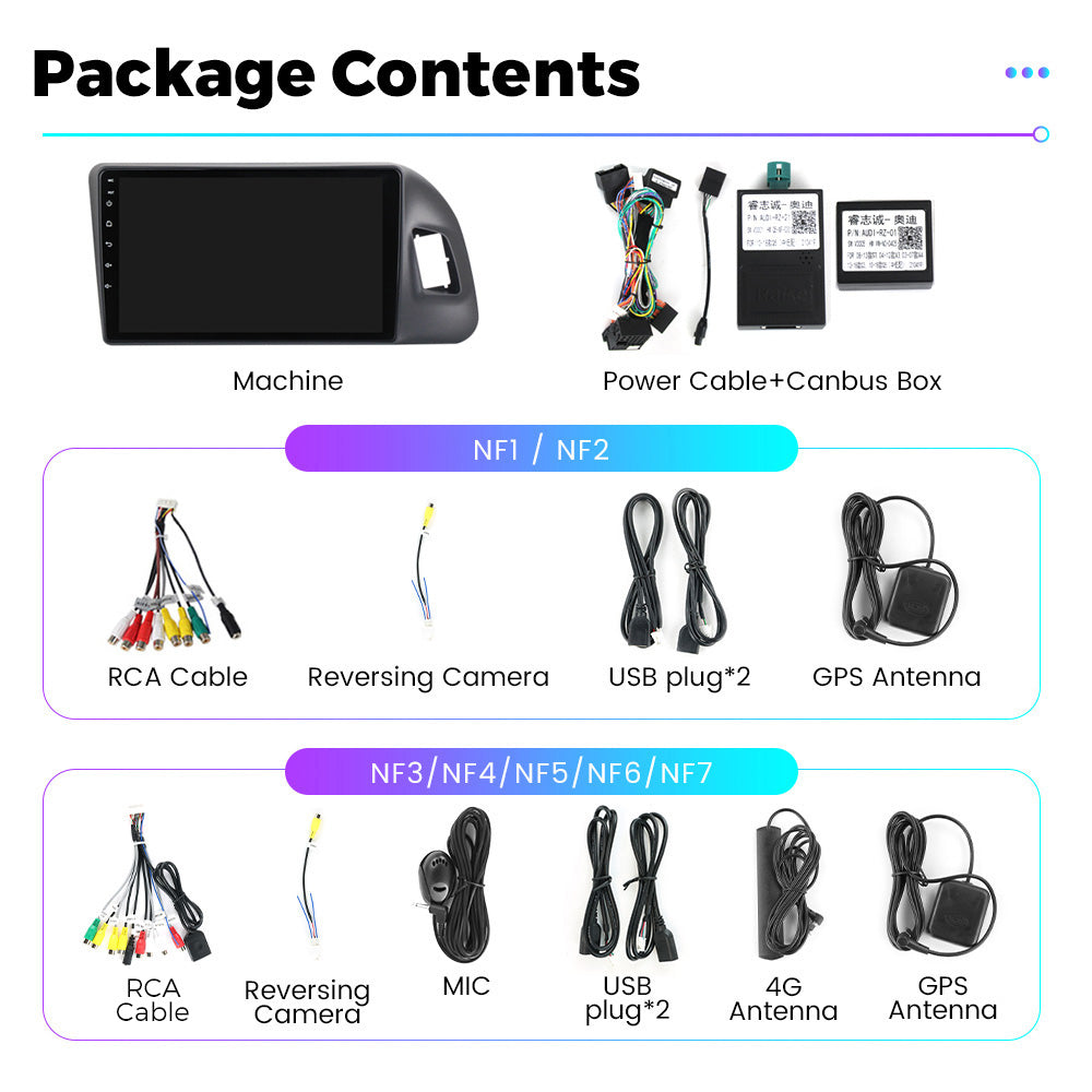 NaviFly NF Series Android 14 8G+256G 2K QLED screen CarPlay Auto DSP RDS 4GLte WIFI For Audi Q5 2005-2017 9inch
