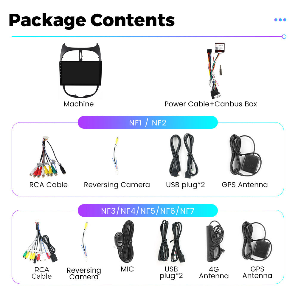NaviFly NF Series Android 14 8G+256G 2K QLED screen CarPlay Auto DSP RDS 4GLte WIFI For Peugeot 206 2004-2008 9inch