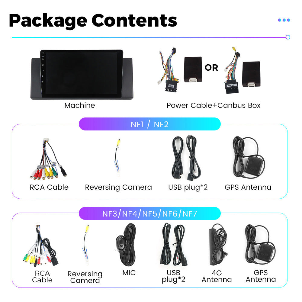 NaviFly NF Series Android 14 8G+256G 2K QLED screen CarPlay Auto DSP RDS 4GLte WIFI For BMW E53 9inch