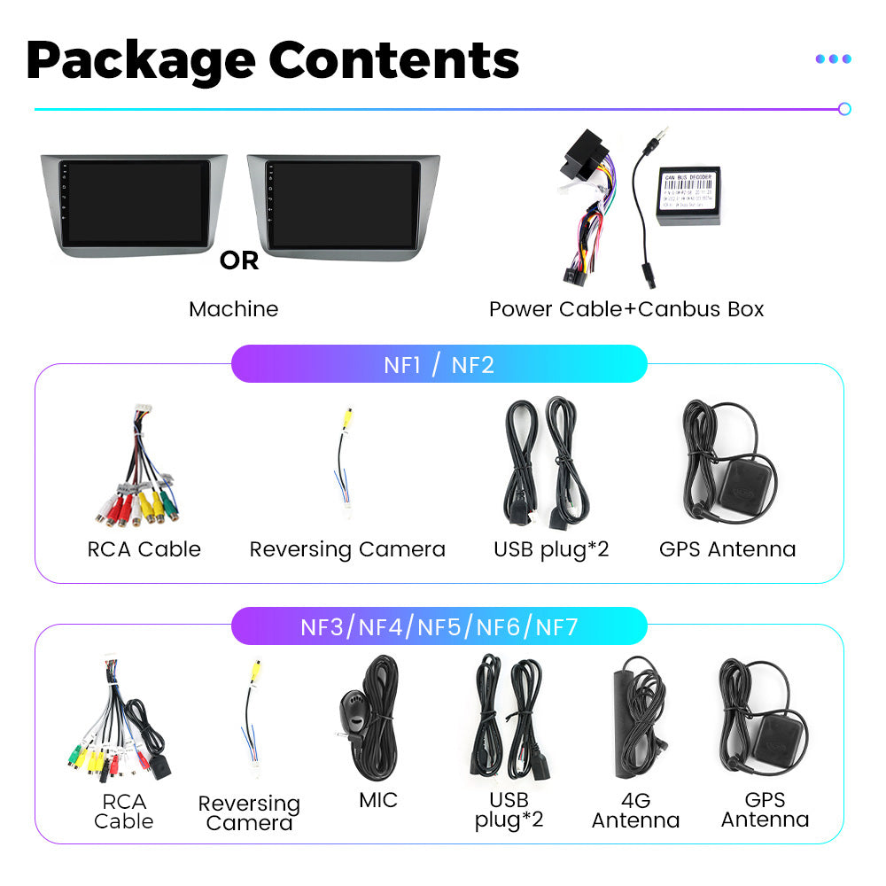 NaviFly NF Series Android 14 8G+256G 2K QLED screen CarPlay Auto DSP RDS 4GLte WIFI For Seat Altea 2004-2015 9inch