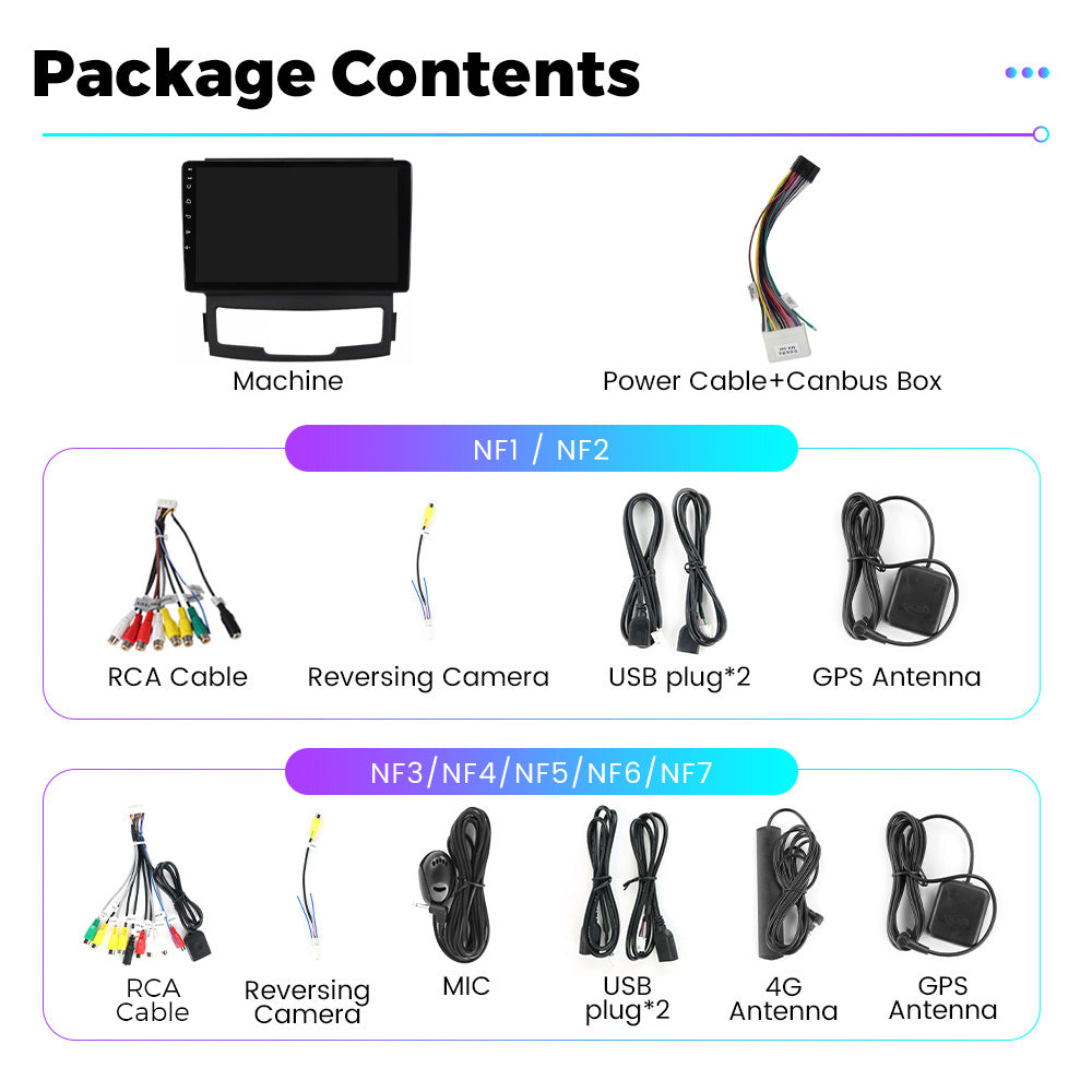 NaviFly NF Series Android 14 8G+256G 2K QLED screen CarPlay Auto DSP RDS 4GLte WIFI For Ssangyong Korando 2010-2013 9inch