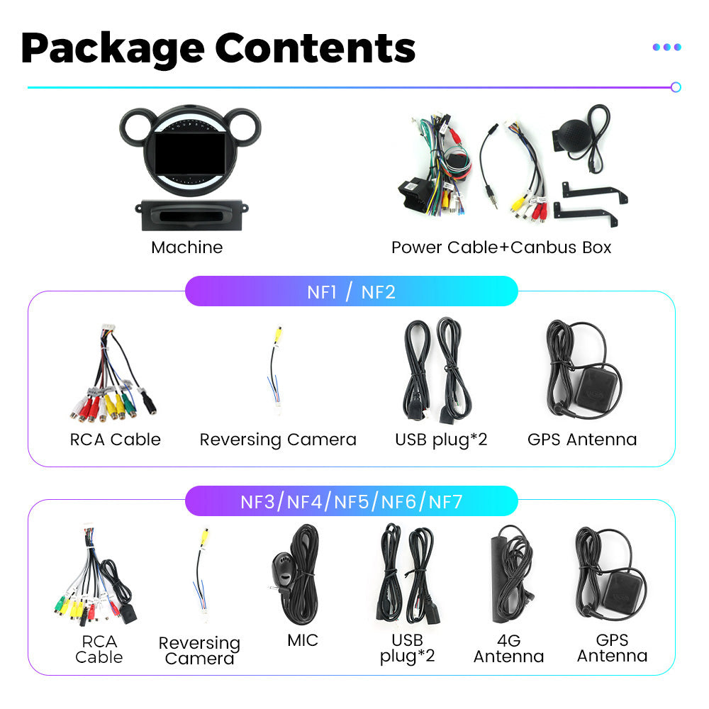 NaviFly NF Series Android 14 8G+256G 2K QLED screen CarPlay Auto DSP RDS 4GLte WIFI For BMW Mini 2010-2016 9inch