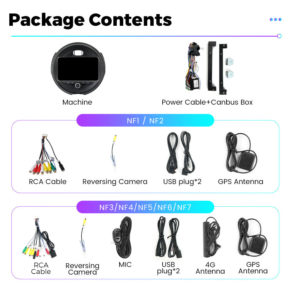NaviFly NF Series Android 14 8G+256G 2K QLED screen CarPlay Auto DSP RDS 4GLte WIFI For BMW Mini 2014-2020 9inch
