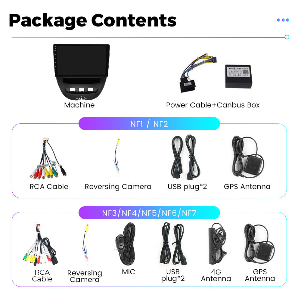 NaviFly NF Series Android 14 8G+256G 2K QLED screen CarPlay Auto DSP RDS 4GLte WIFI For Peugeot 107 2009-2015 10inch