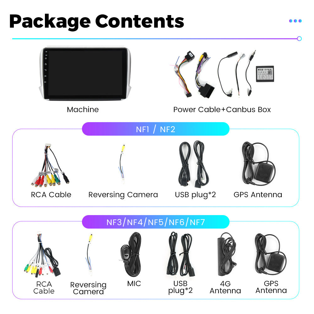 NaviFly NF Series Android 14 8G+256G 2K QLED screen CarPlay Auto DSP RDS 4GLte WIFI For Peugeot 2008 2013-2020 10inch