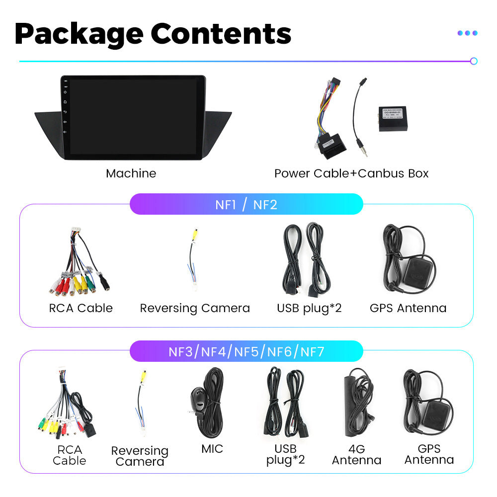 NaviFly NF Series Android 14 8G+256G 2K QLED screen CarPlay Auto DSP RDS 4GLte WIFI For BMW X1 2009-2012 10inch