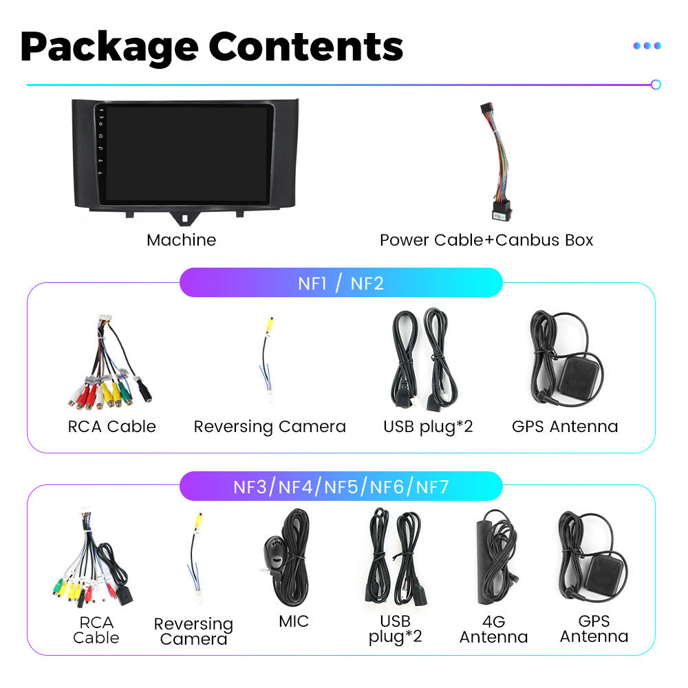 NaviFly NF Series Android 14 8G+256G 2K QLED screen CarPlay Auto DSP RDS 4GLte WIFI For Mercedes Benz Smart Fortwo 2011-2015 9.5Inch