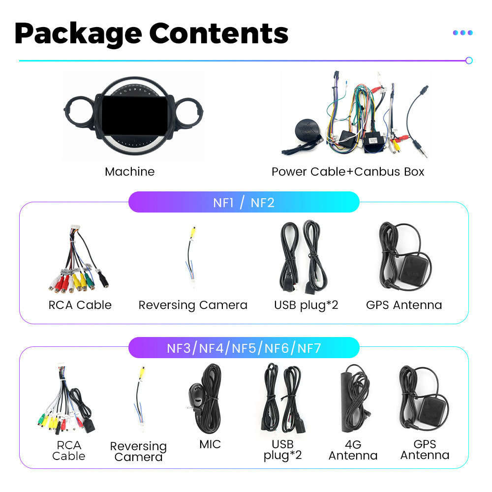 NaviFly NF Series Android 14 8G+256G 2K QLED screen CarPlay Auto DSP RDS 4GLte WIFI For BMW Mini 2007-2015 9inch