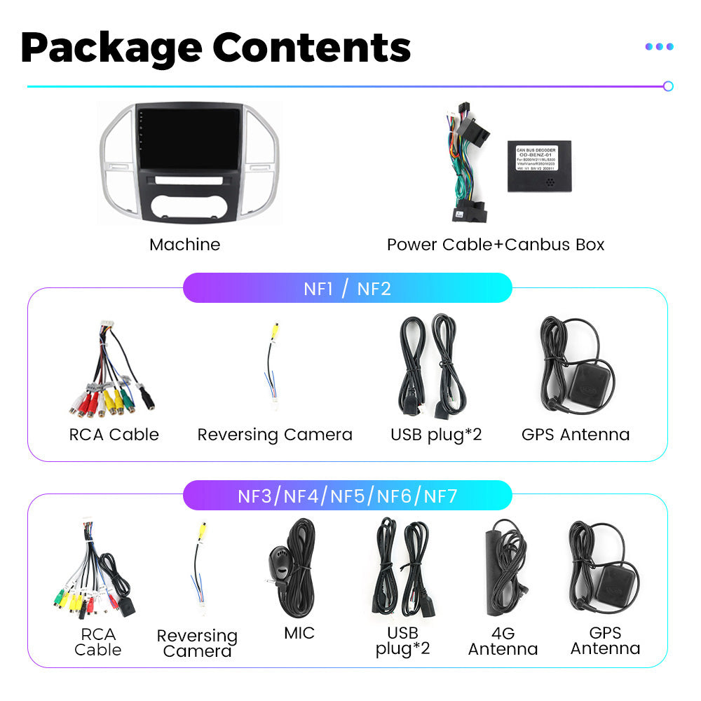 NaviFly NF Series Android 14 8G+256G 2K QLED screen CarPlay Auto DSP RDS 4GLte WIFI For Mercedes Benz Vito3 W44 2014-2020 10.36Inch
