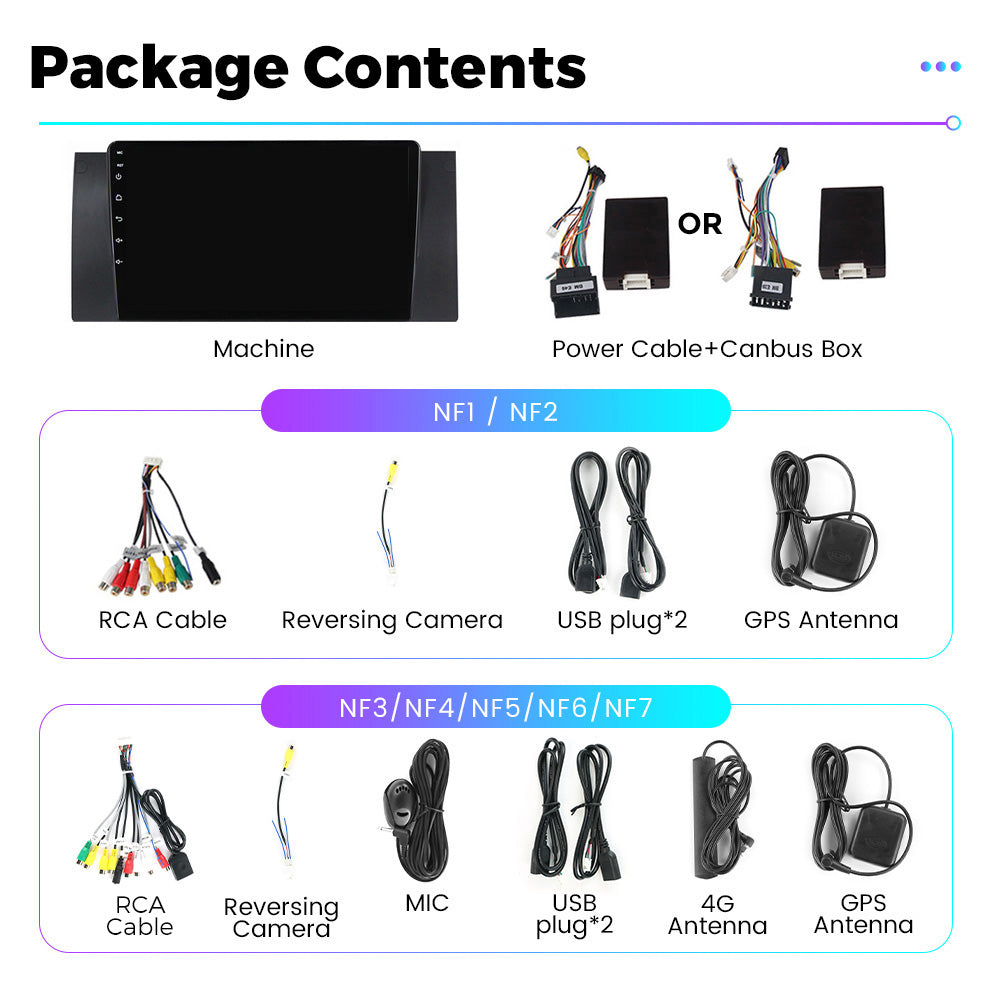 NaviFly NF Series Android 14 8G+256G 2K QLED screen CarPlay Auto DSP RDS 4GLte WIFI For BMW X5 1999-2006 (E39) 9inch