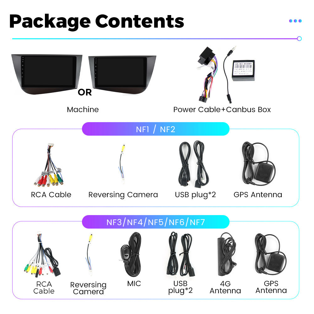 NaviFly NF Series Android 14 8G+256G 2K QLED screen CarPlay Auto DSP RDS 4GLte WIFI For Seat Leon 2005-2012 9inch