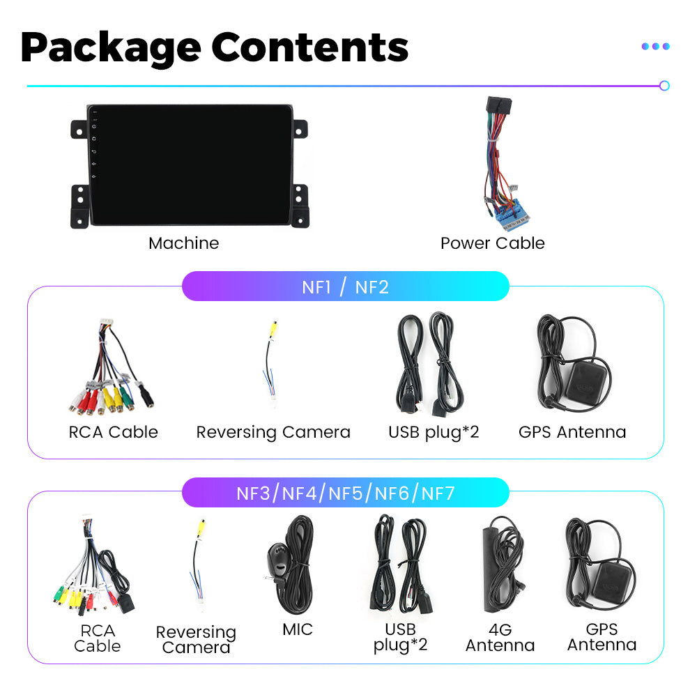 NaviFly NF Series Android 14 8G+256G 2K QLED screen CarPlay Auto DSP RDS 4GLte WIFI For Suzuki Vitara 2005-2015 9inch