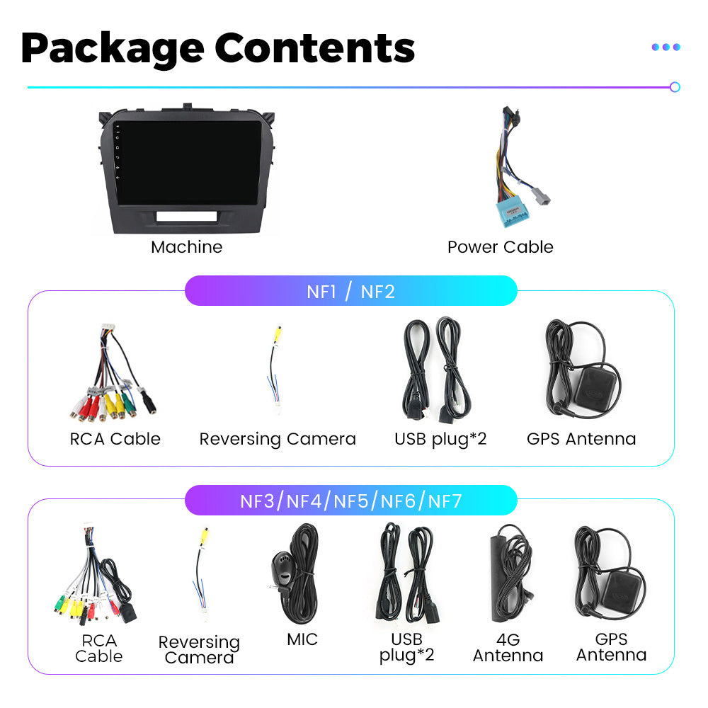 NaviFly NF Series Android 14 8G+256G 2K QLED screen CarPlay Auto DSP RDS 4GLte WIFI For Suzuki Vitara 2014-2018 9inch