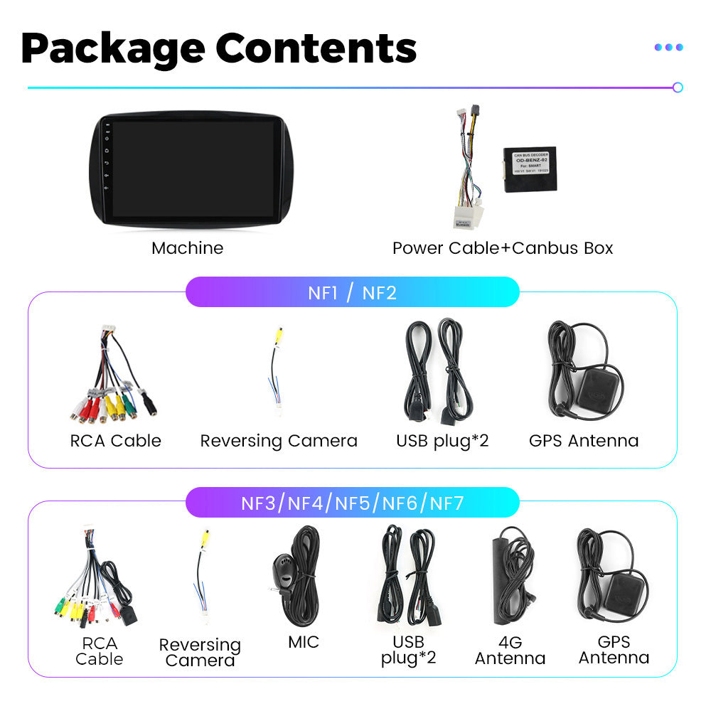 NaviFly NF Series Android 14 8G+256G 2K QLED screen CarPlay Auto DSP RDS 4GLte WIFI For Mercedes Benz Smart 2014-2020 9.5Inch