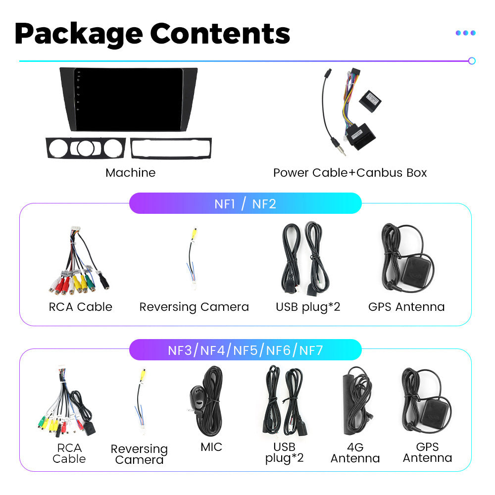 NaviFly NF Series Android 14 8G+256G 2K QLED screen CarPlay Auto DSP RDS 4GLte WIFI For BMW E90 9inch