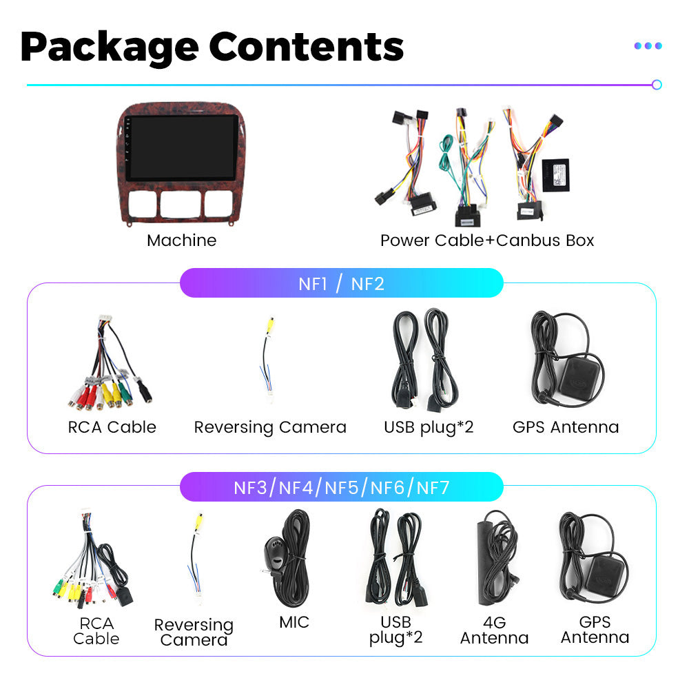 NaviFly NF Series Android 14 8G+256G 2K QLED screen CarPlay Auto DSP RDS 4GLte WIFI For Mercedes Benz S Class 1998-2005 9.5Inch