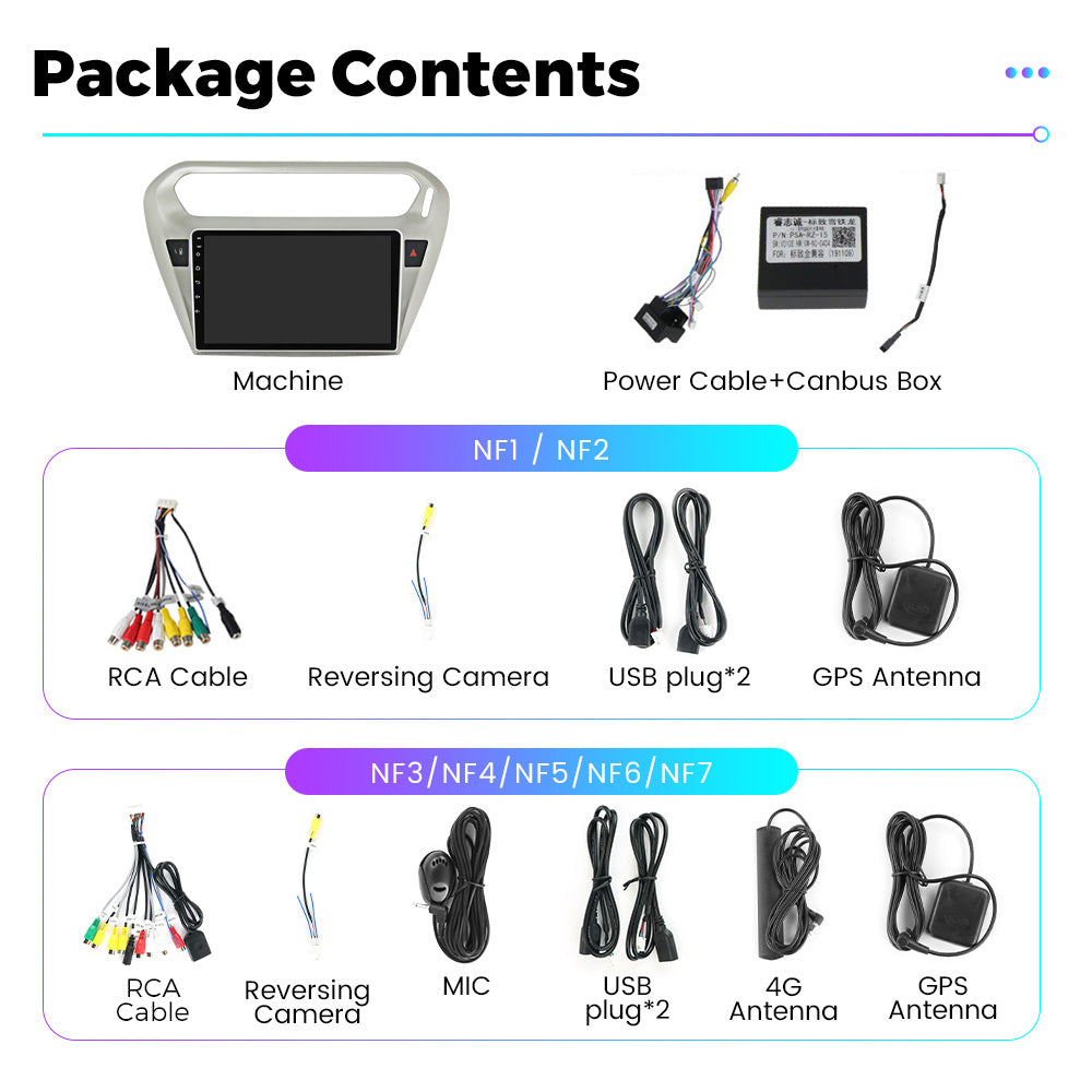 NaviFly NF Series Android 14 8G+256G 2K QLED screen CarPlay Auto DSP RDS 4GLte WIFI For Peugeot 301 2013-2016 9inch