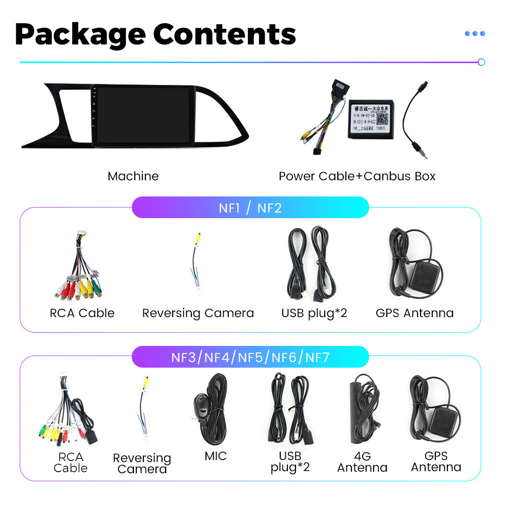NaviFly NF Series Android 14 8G+256G 2K QLED screen CarPlay Auto DSP RDS 4GLte WIFI For Seat Leon 2012-2018 9inch