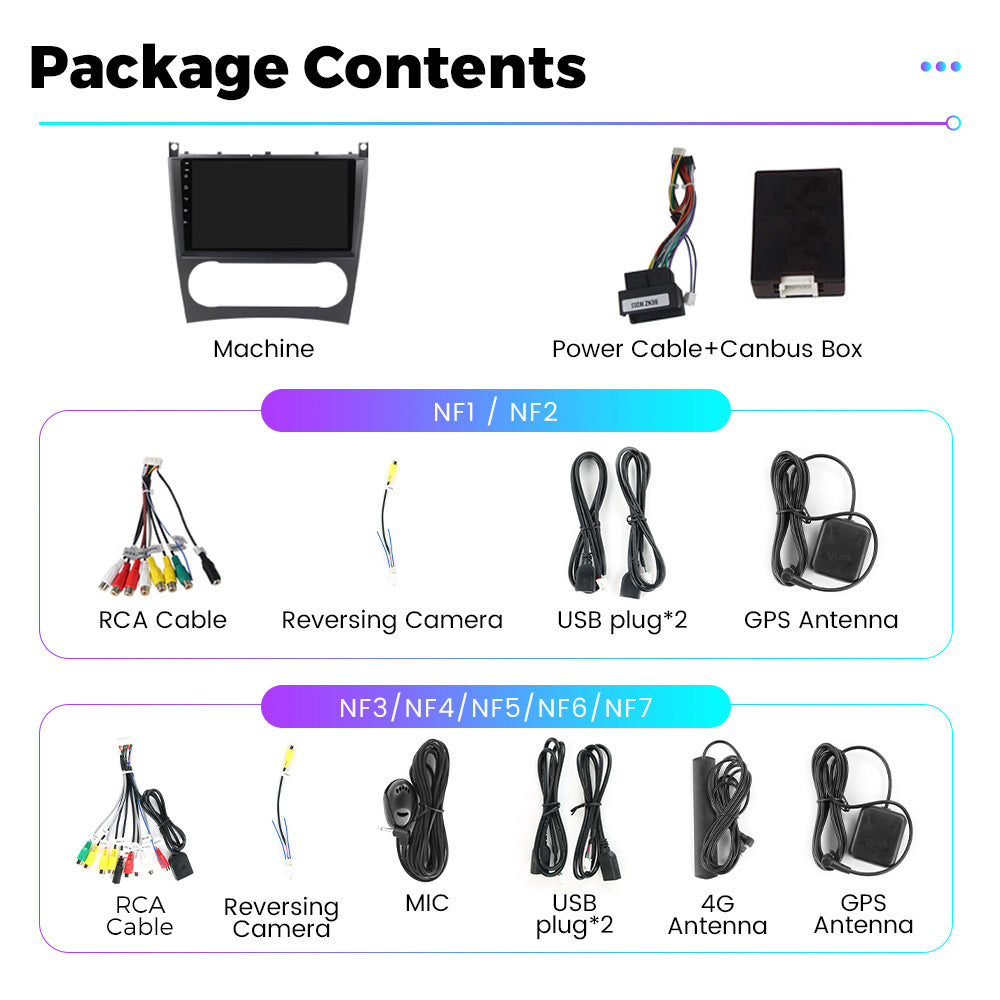 NaviFly NF Series Android 14 8G+256G 2K QLED screen CarPlay Auto DSP RDS 4GLte WIFI For Mercedes Benz W203 9.5Inch