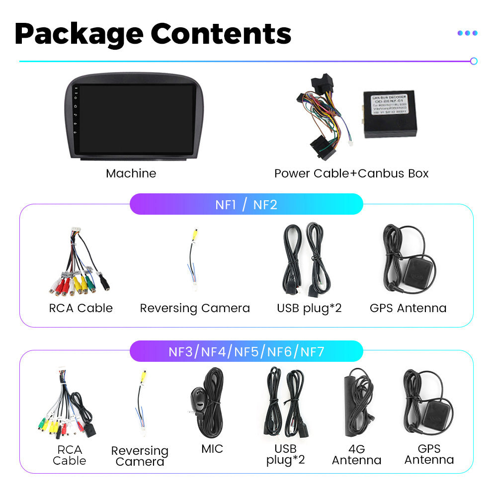 NaviFly NF Series Android 14 8G+256G 2K QLED screen CarPlay Auto DSP RDS 4GLte WIFI For Mercedes Benz SL 2001-2007 9.5Inch