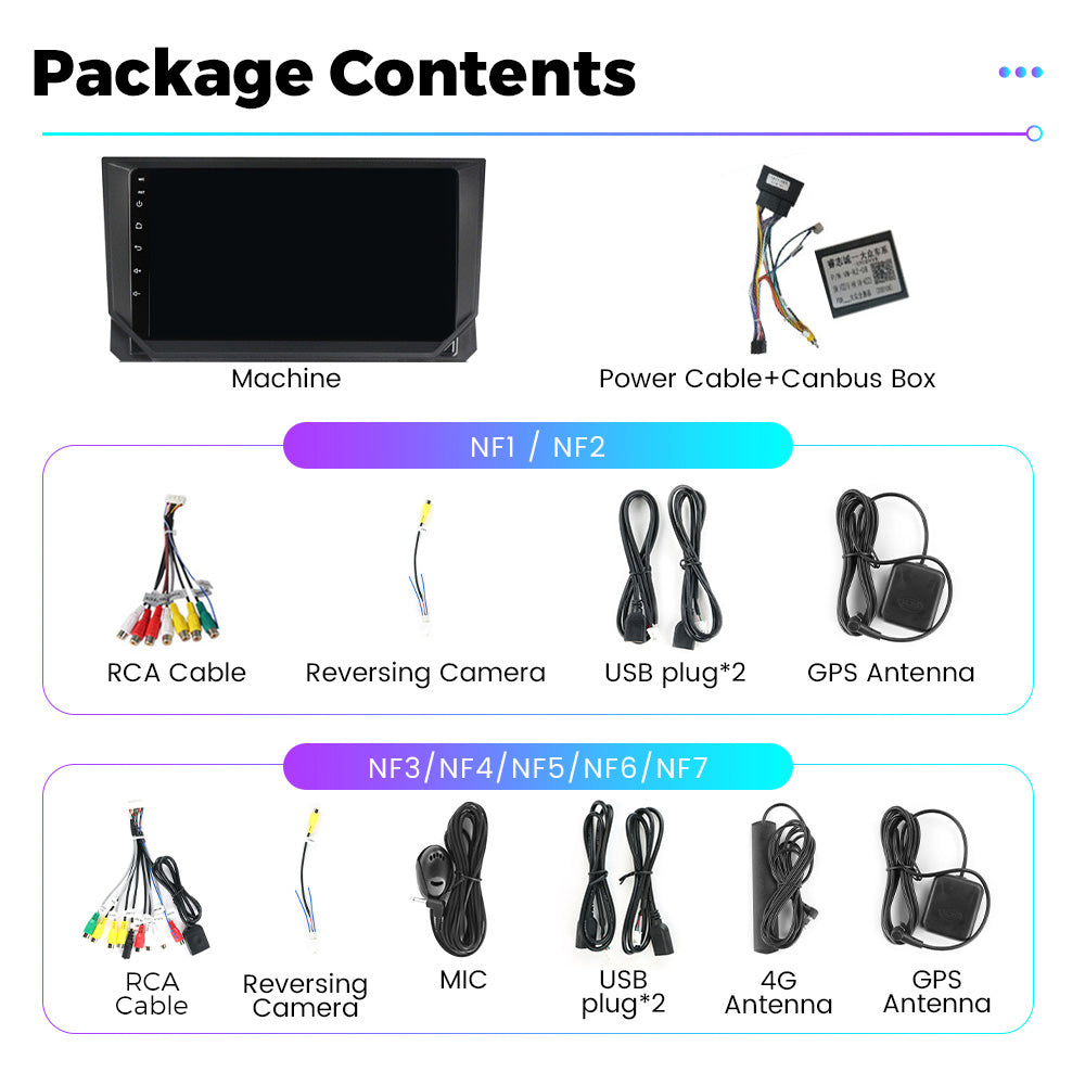 NaviFly NF Series Android 14 8G+256G 2K QLED screen CarPlay Auto DSP RDS 4GLte WIFI For Seat Ibiza 2017-2020 9inch