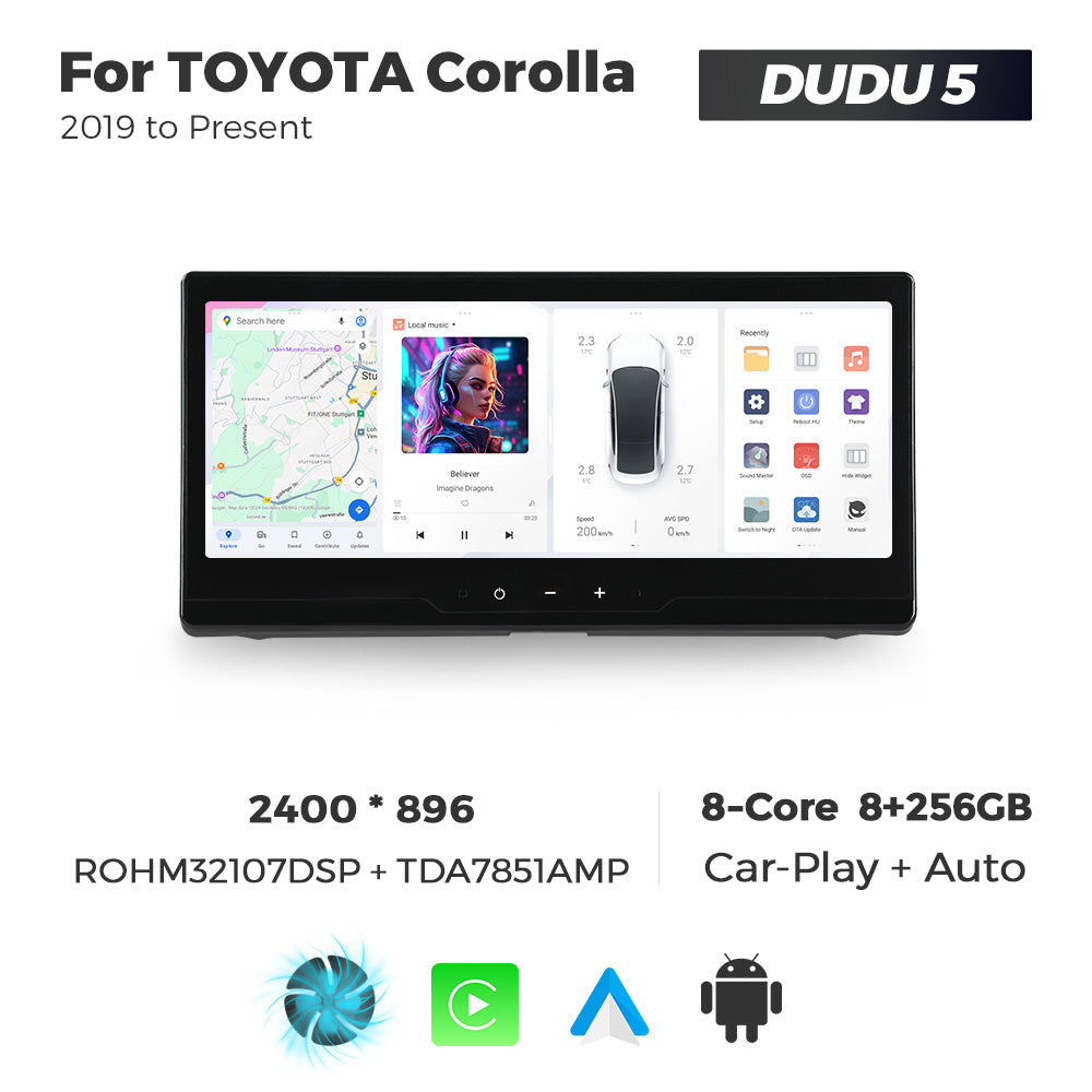 Navifly DUDU7 8core Car Audio Radio 12G+512G 12.3inch Multimedia Player 2k Screen Navigation Car-play Auto for TOYOTA Corolla 2019 to Present