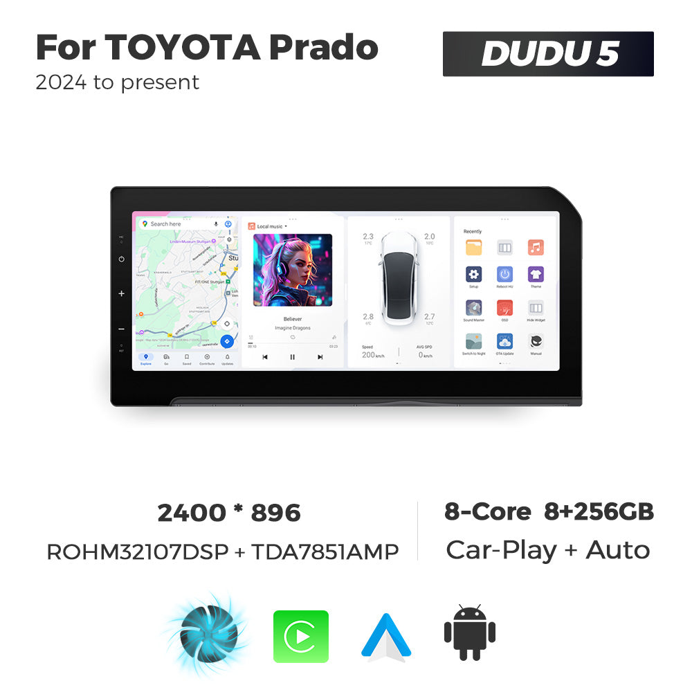 Navifly DUDU7 8core Car Audio Radio 12G+512G 12.3inch Multimedia Player 2k Screen Navigation Car-play Auto for TOYOTA Prado 2024 to present