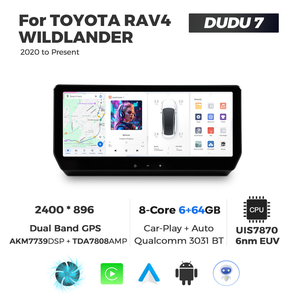 Navifly DUDU7 8core Car Audio Radio 12G+512G 12.3inch Multimedia Player 2k Screen Navigation Car-play Auto for TOYOTA RAV4 WILDLANDER 2020 to Present