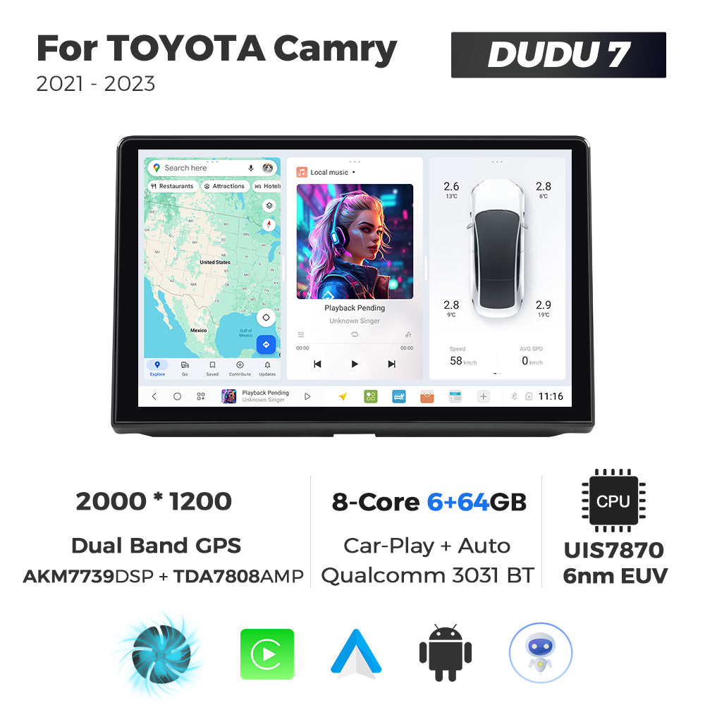 Navifly DUDU7 8core Car Audio Radio 12G+512G 12.8inch Multimedia Player 2k Screen Navigation Car-play Auto for TOYOTA Camry 2021-2023