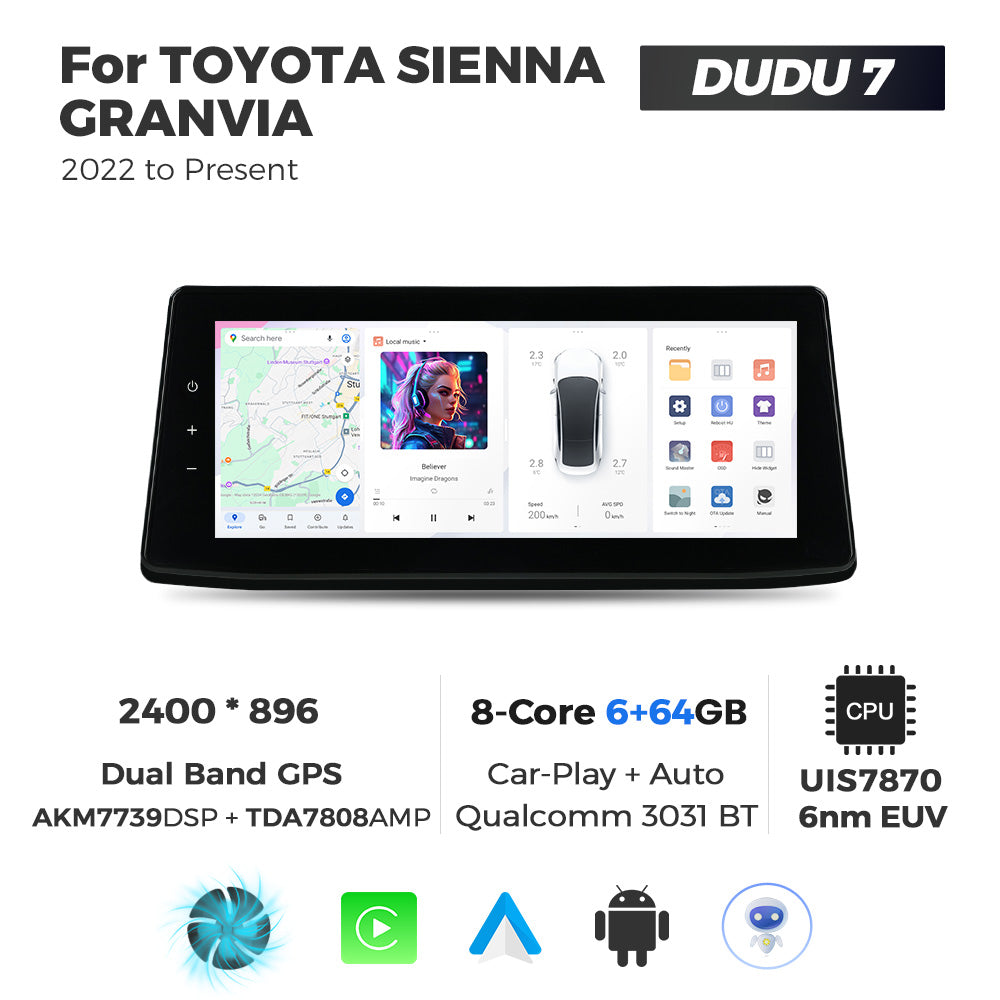 Navifly DUDU7 8core Car Audio Radio 12G+512G 12.3inch Multimedia Player 2k Screen Navigation Car-play Auto for TOYOTA SIENNA GRANVIA 2022-Present