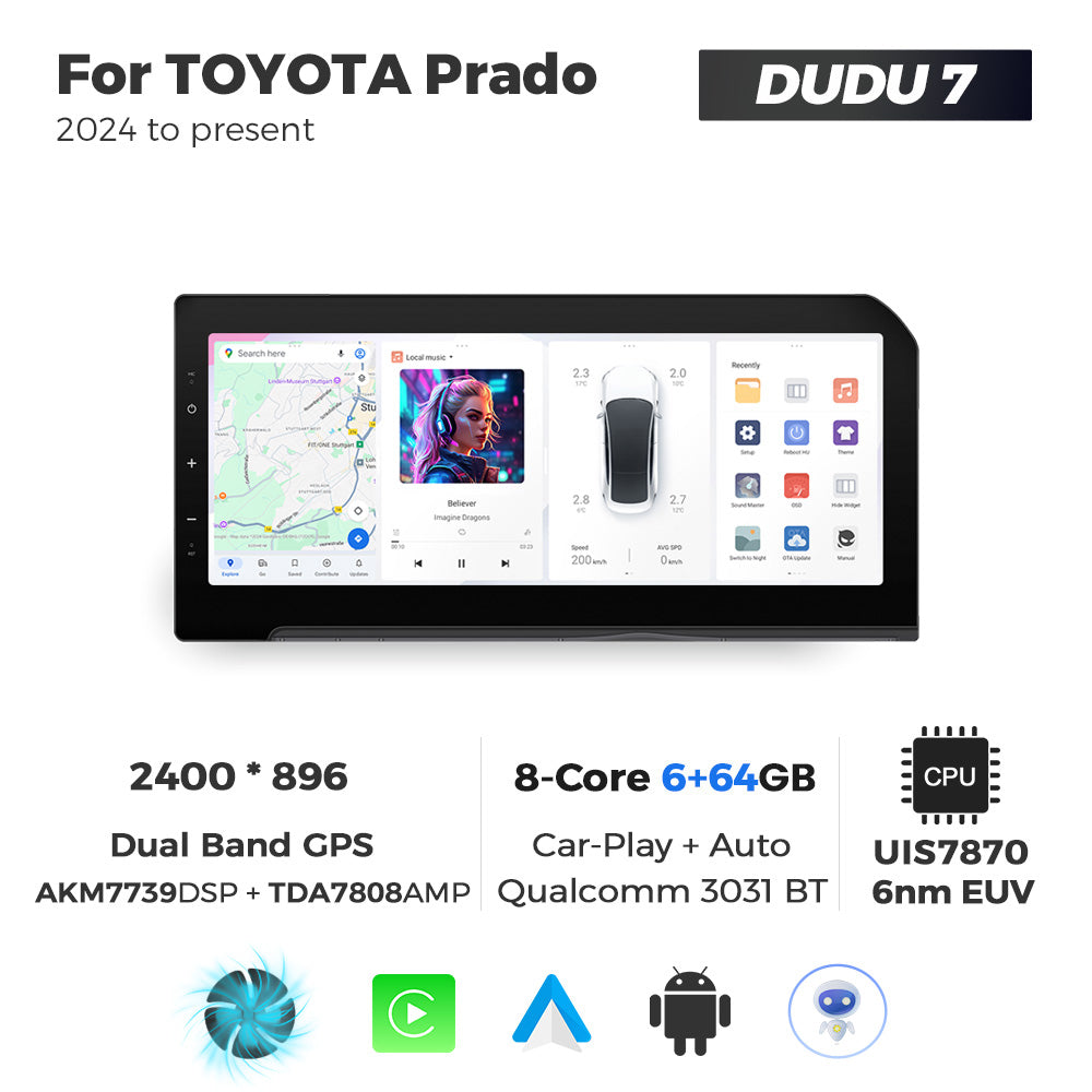 Navifly DUDU7 8core Car Audio Radio 12G+512G 12.3inch Multimedia Player 2k Screen Navigation Car-play Auto for TOYOTA Prado 2024 to present