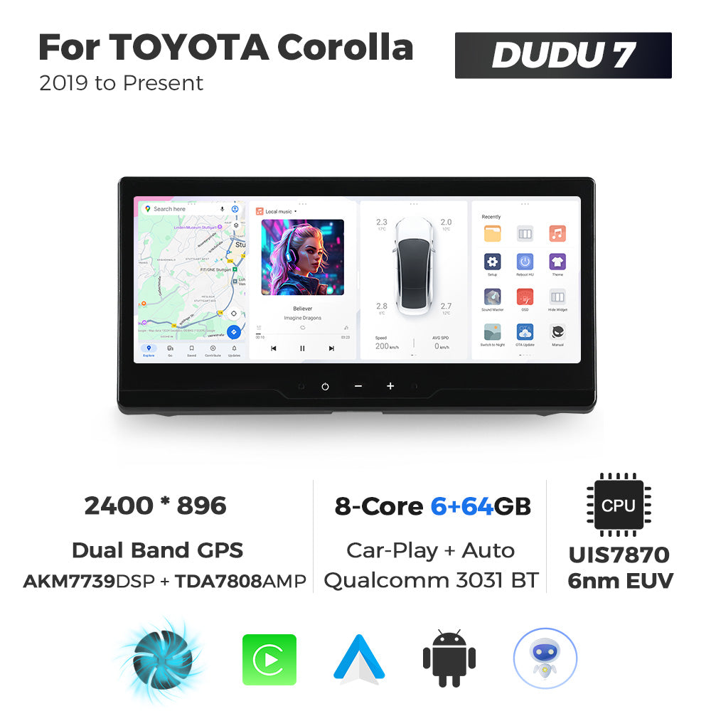 Navifly DUDU7 8core Car Audio Radio 12G+512G 12.3inch Multimedia Player 2k Screen Navigation Car-play Auto for TOYOTA Corolla 2019 to Present