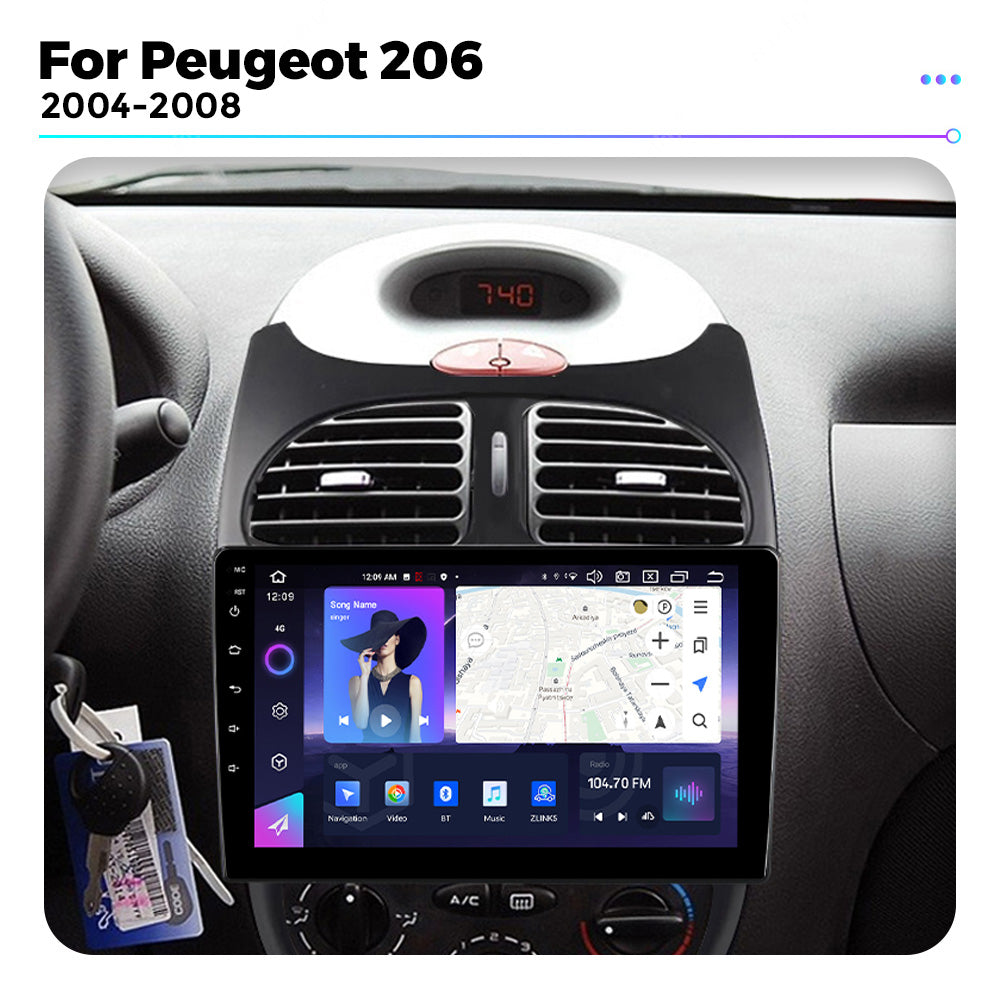 NaviFly NF Series Android 14 8G+256G 2K QLED screen CarPlay Auto DSP RDS 4GLte WIFI For Peugeot 206 2004-2008 9inch