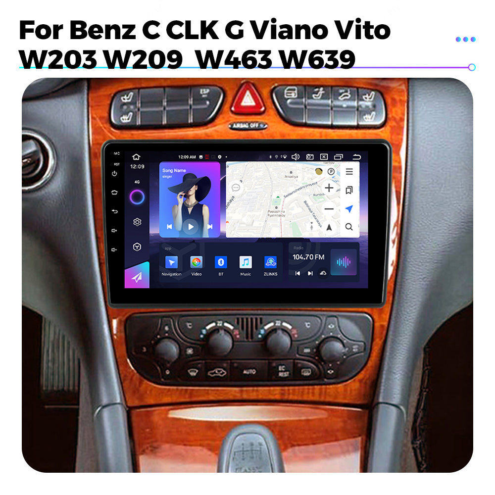 NaviFly NF Series Android 14 8G+256G 2K QLED screen CarPlay Auto DSP RDS 4GLte WIFI For Benz C CLK G Viano Vito W203 W209  W463 W639 9inch