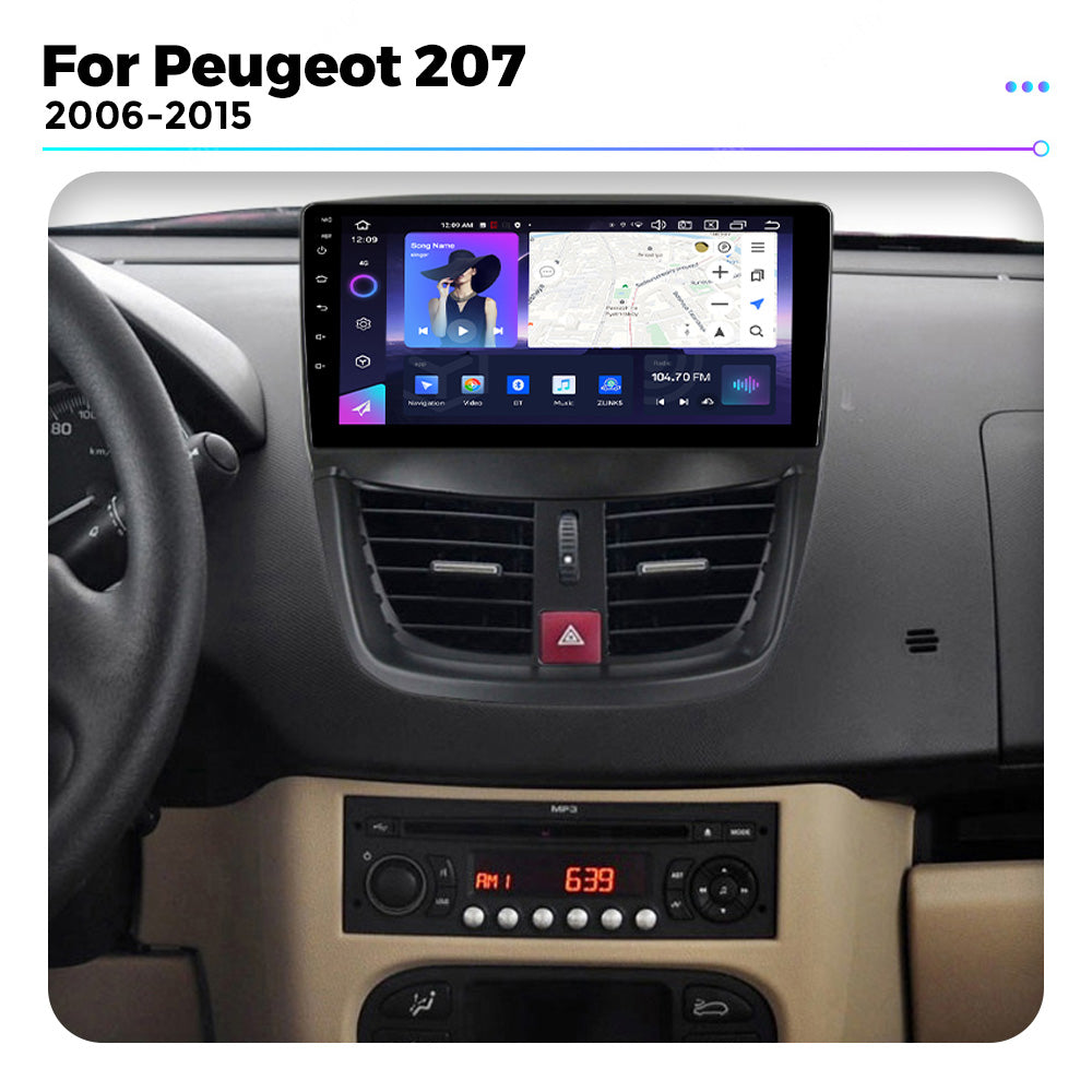 NaviFly NF Series Android 14 8G+256G 2K QLED screen CarPlay Auto DSP RDS 4GLte WIFI For Peugeot 207 2006-2015 9inch