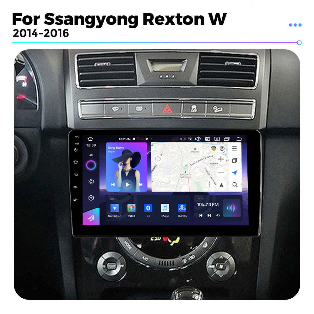NaviFly NF Series Android 14 8G+256G 2K QLED screen CarPlay Auto DSP RDS 4GLte WIFI For Ssangyong Rexton W 2014-2016 9inch