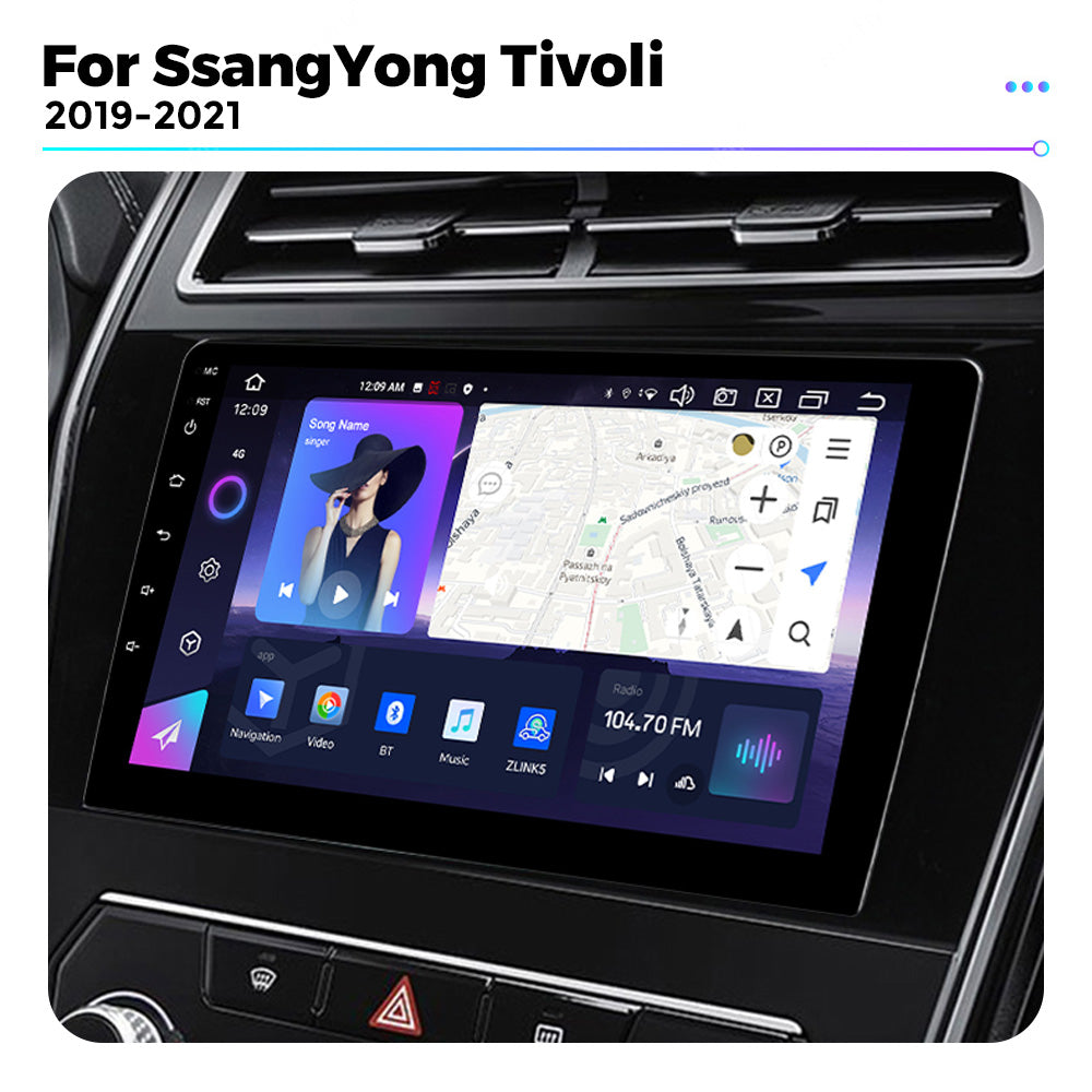 NaviFly NF Series Android 14 8G+256G 2K QLED screen CarPlay Auto DSP RDS 4GLte WIFI For SsangYong Tivoli 2019-2021 9inch
