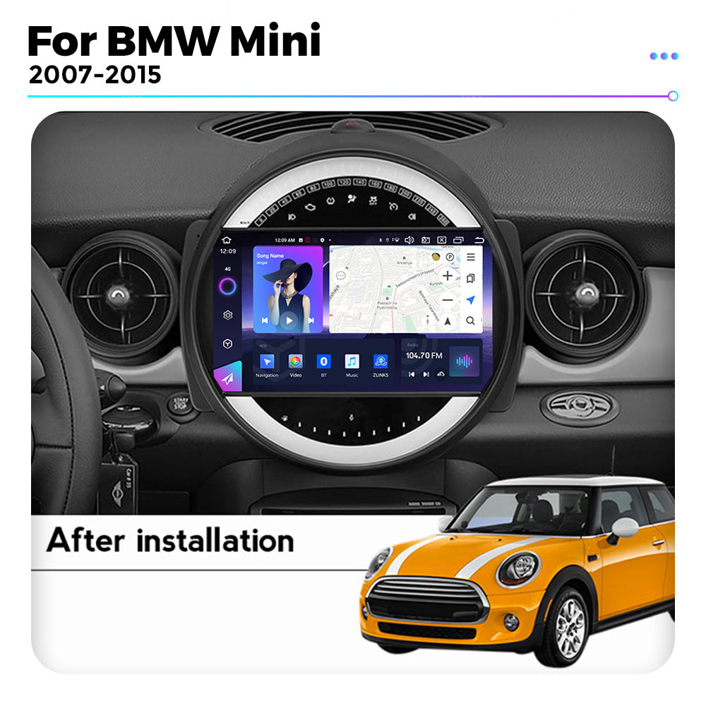 NaviFly NF Series Android 14 8G+256G 2K QLED screen CarPlay Auto DSP RDS 4GLte WIFI For BMW Mini 2007-2015 9inch