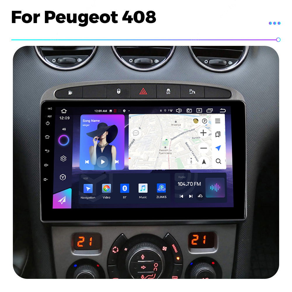 NaviFly NF Series Android 14 8G+256G 2K QLED screen CarPlay Auto DSP RDS 4GLte WIFI For Peugeot 408 9inch Gray Black