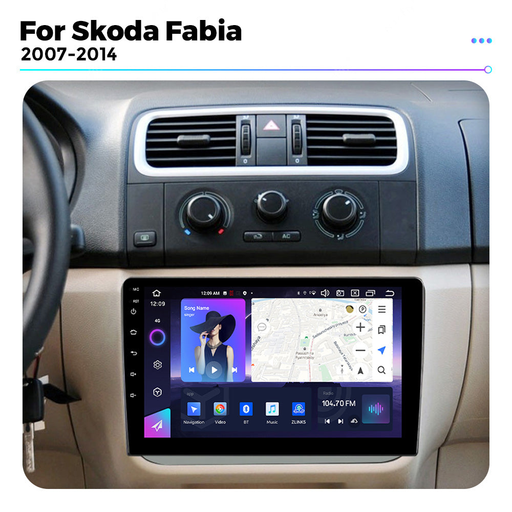 NaviFly NF Series Android 14 8G+256G 2K QLED screen CarPlay Auto DSP RDS 4GLte WIFI For Skoda Fabia 2007-2014 10inch
